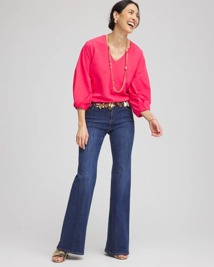 Chico's Trusted - Cotton Tuck Sleeve Tee Dried Roses