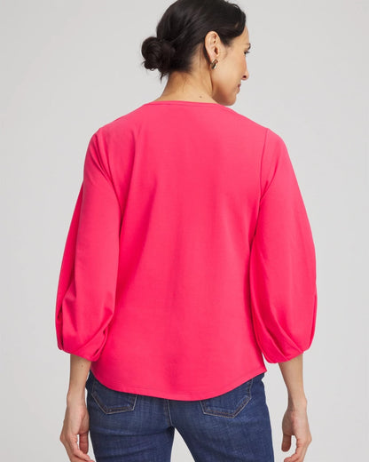 Chico's Trusted - Cotton Tuck Sleeve Tee Dried Roses