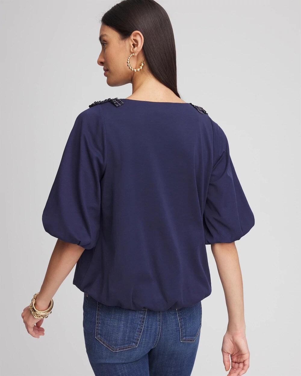 Chico's Deals - Bubble Hem Pleated Cotton Top Passport Blue