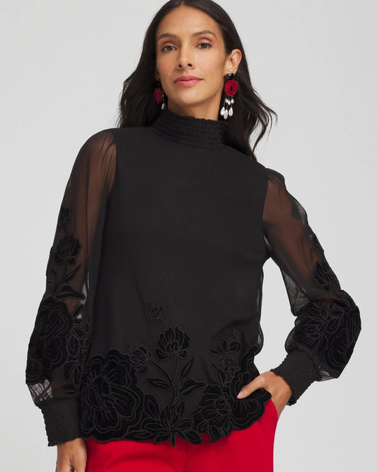 Chico's Deals - Sheer Mesh Velvet Appliqué Top Black