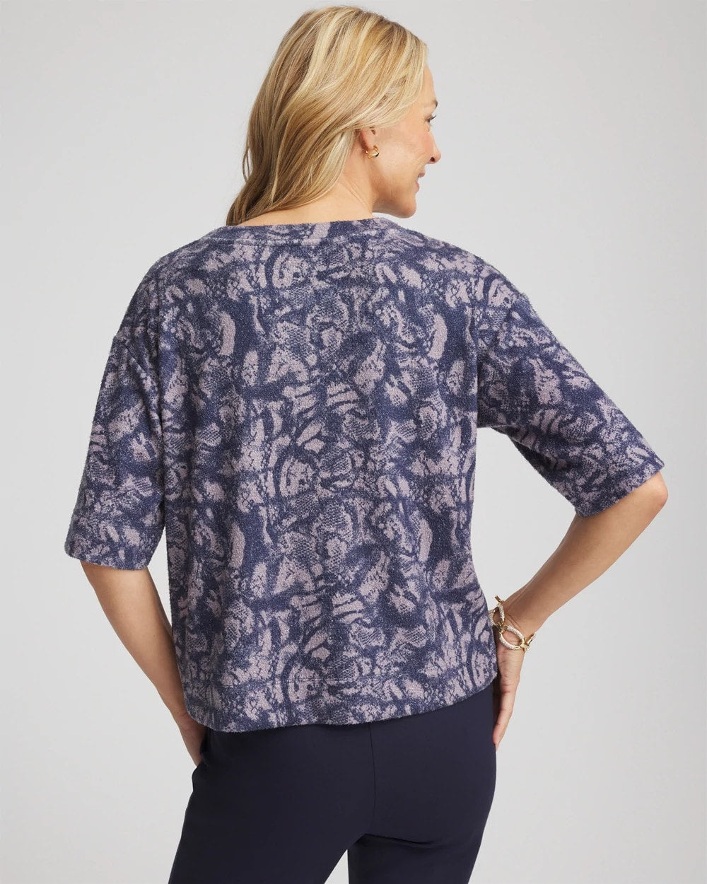 Chico's Classic - Animal Cozy Crewneck Tee Indigo Sky