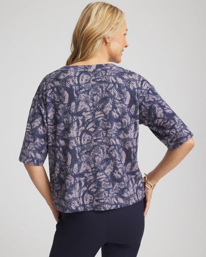 Chico's Classic - Animal Cozy Crewneck Tee Indigo Sky