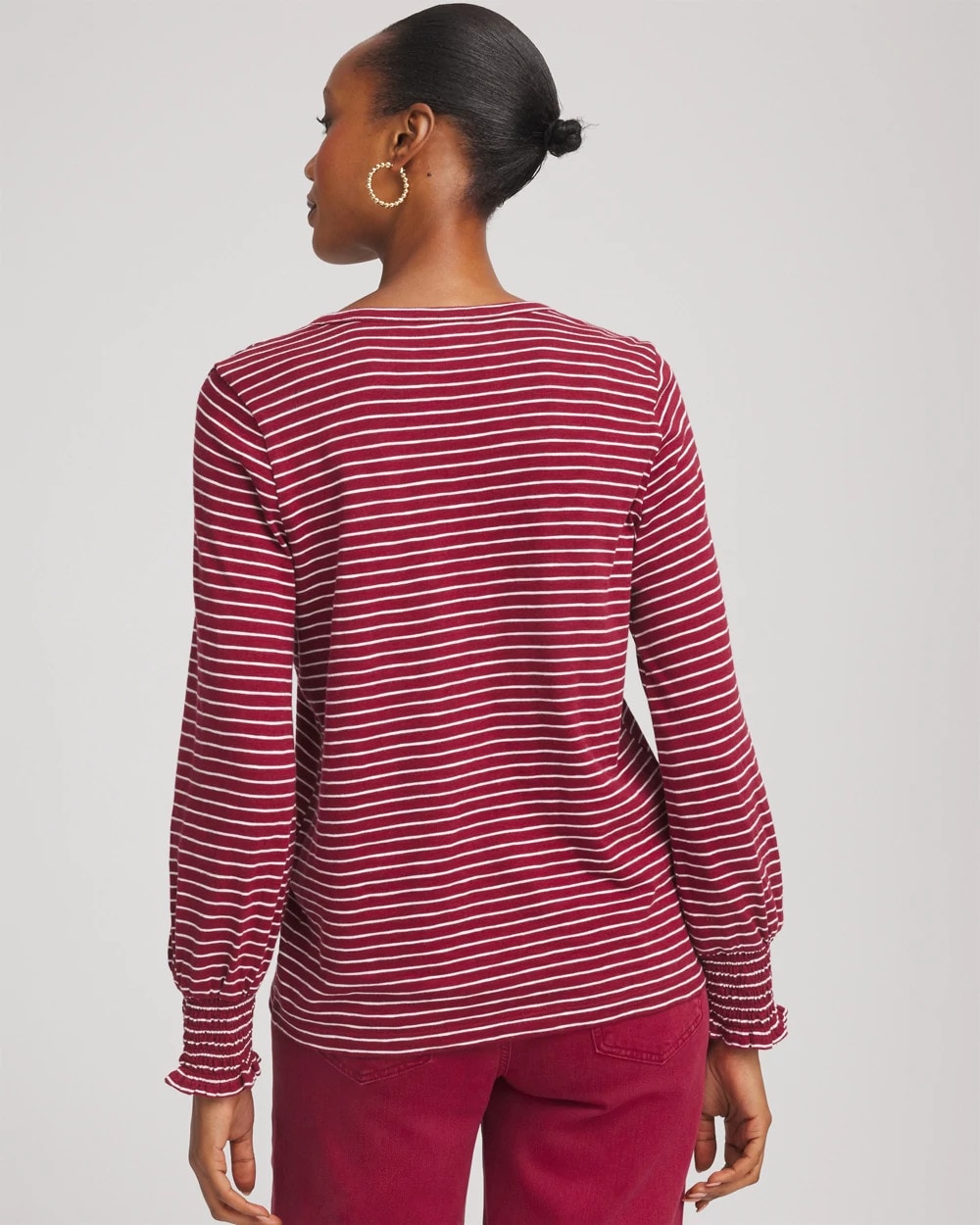 Chico's Quality - Smocked-Sleeve Cotton-Slub Tee Russet Red