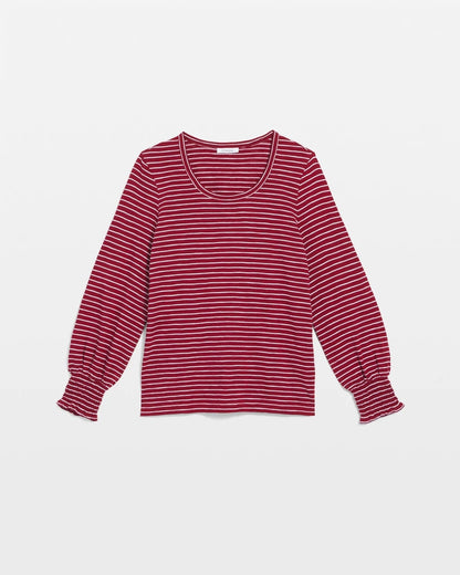 Chico's Quality - Smocked-Sleeve Cotton-Slub Tee Russet Red