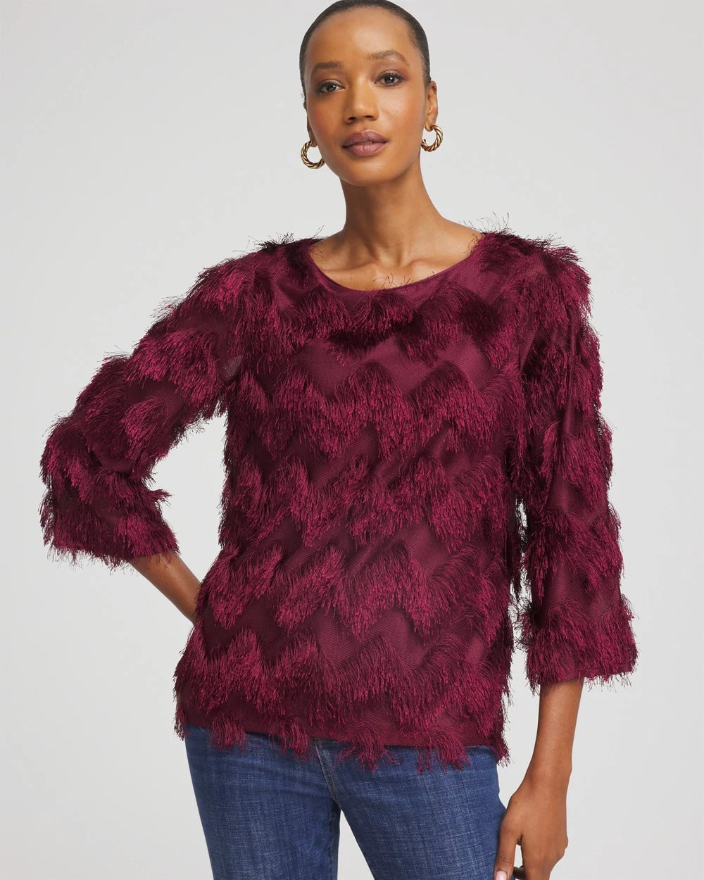 Chico's Top Pick - Chevron Fringe Party Top Deep Chianti