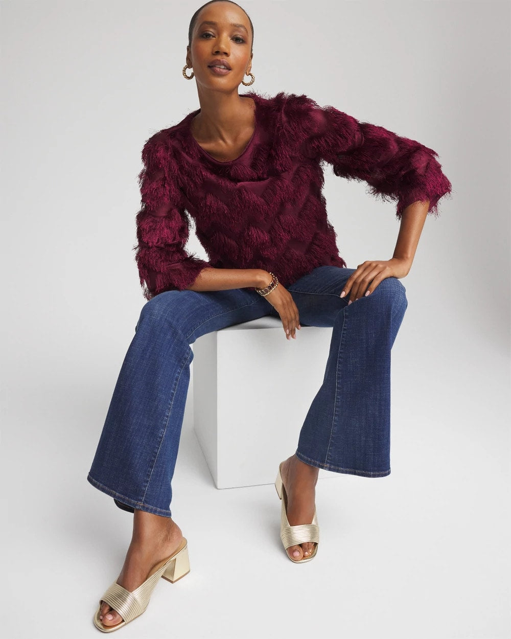 Chico's Top Pick - Chevron Fringe Party Top Deep Chianti