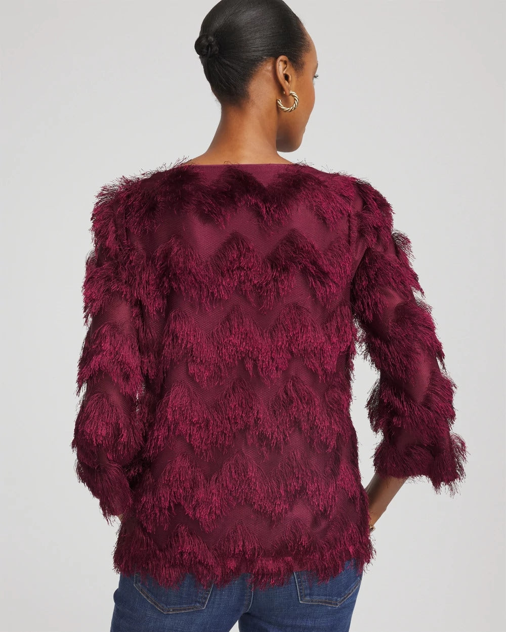 Chico's Top Pick - Chevron Fringe Party Top Deep Chianti