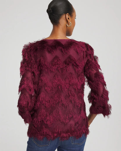 Chico's Top Pick - Chevron Fringe Party Top Deep Chianti