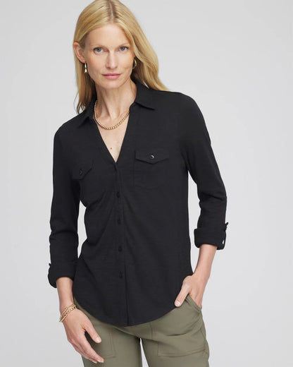 Chico's Discount - Collared Henley Shirt Black