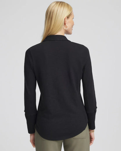 Chico's Discount - Collared Henley Shirt Black