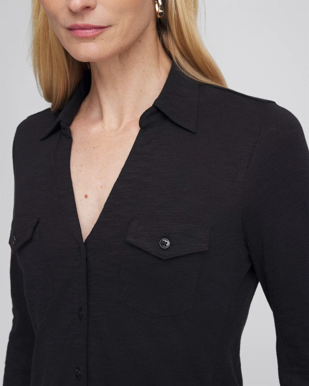 Chico's Discount - Collared Henley Shirt Black