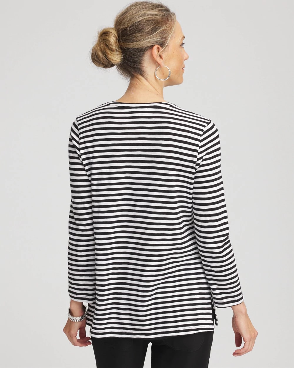 Chico's Deals - Striped Slub Splitneck Henley Tee Black