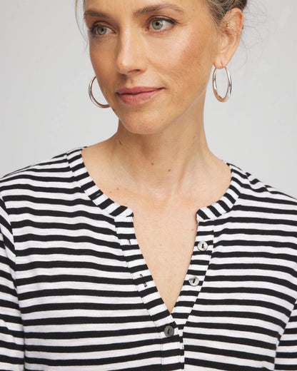 Chico's Deals - Striped Slub Splitneck Henley Tee Black
