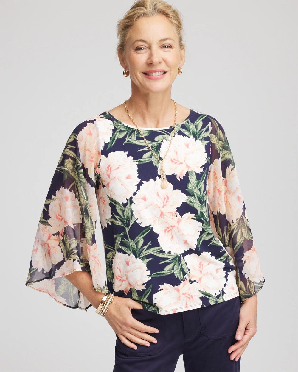 Chico's Classic - Georgette Angel-Sleeved Top Darkest Spruce