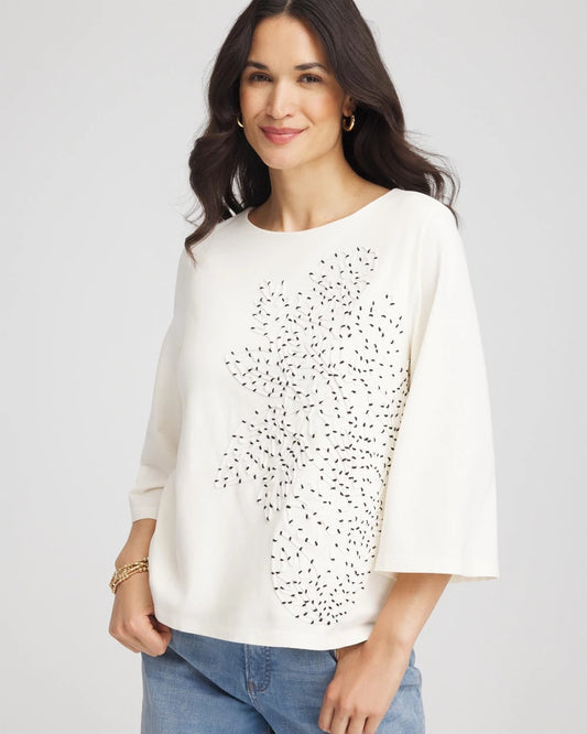 Chico's Quality - Soutache Embroidered Wildflower Top Ecru