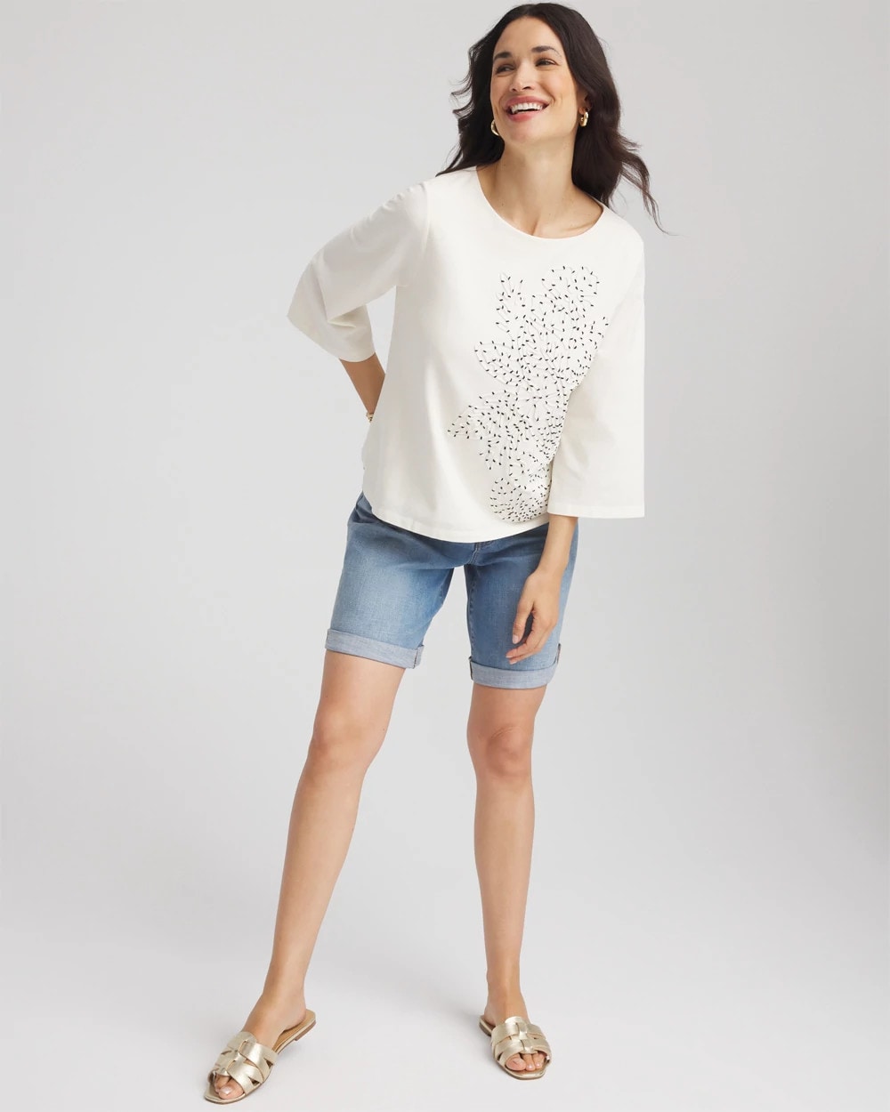 Chico's Quality - Soutache Embroidered Wildflower Top Ecru