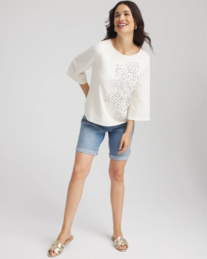 Chico's Quality - Soutache Embroidered Wildflower Top Ecru