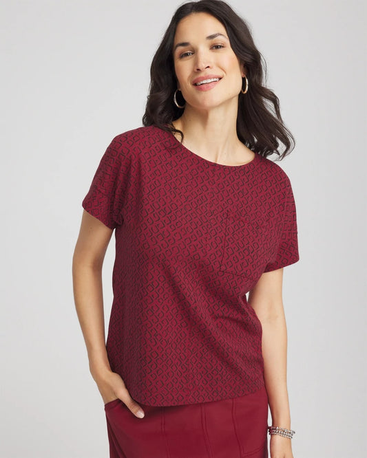 Chico's Essential - Zenergy® UPF Geo-Print Dolman Top Russet Red