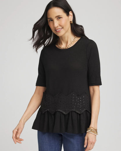 Chico's Quality - Chevron Sequin Peplum Linen Tee Black