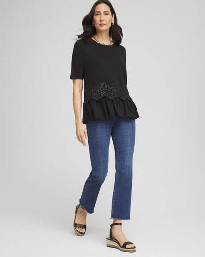 Chico's Quality - Chevron Sequin Peplum Linen Tee Black