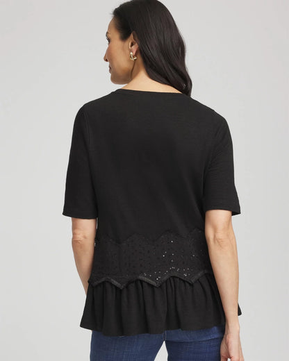 Chico's Quality - Chevron Sequin Peplum Linen Tee Black