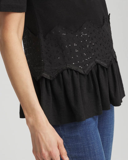 Chico's Quality - Chevron Sequin Peplum Linen Tee Black