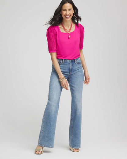 Chico's Quality - Touch of Cool™ Crochet Lace Square-Neck Tee Crushed Berries