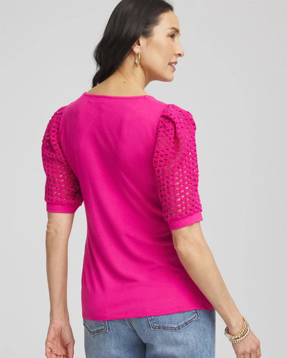 Chico's Quality - Touch of Cool™ Crochet Lace Square-Neck Tee Crushed Berries