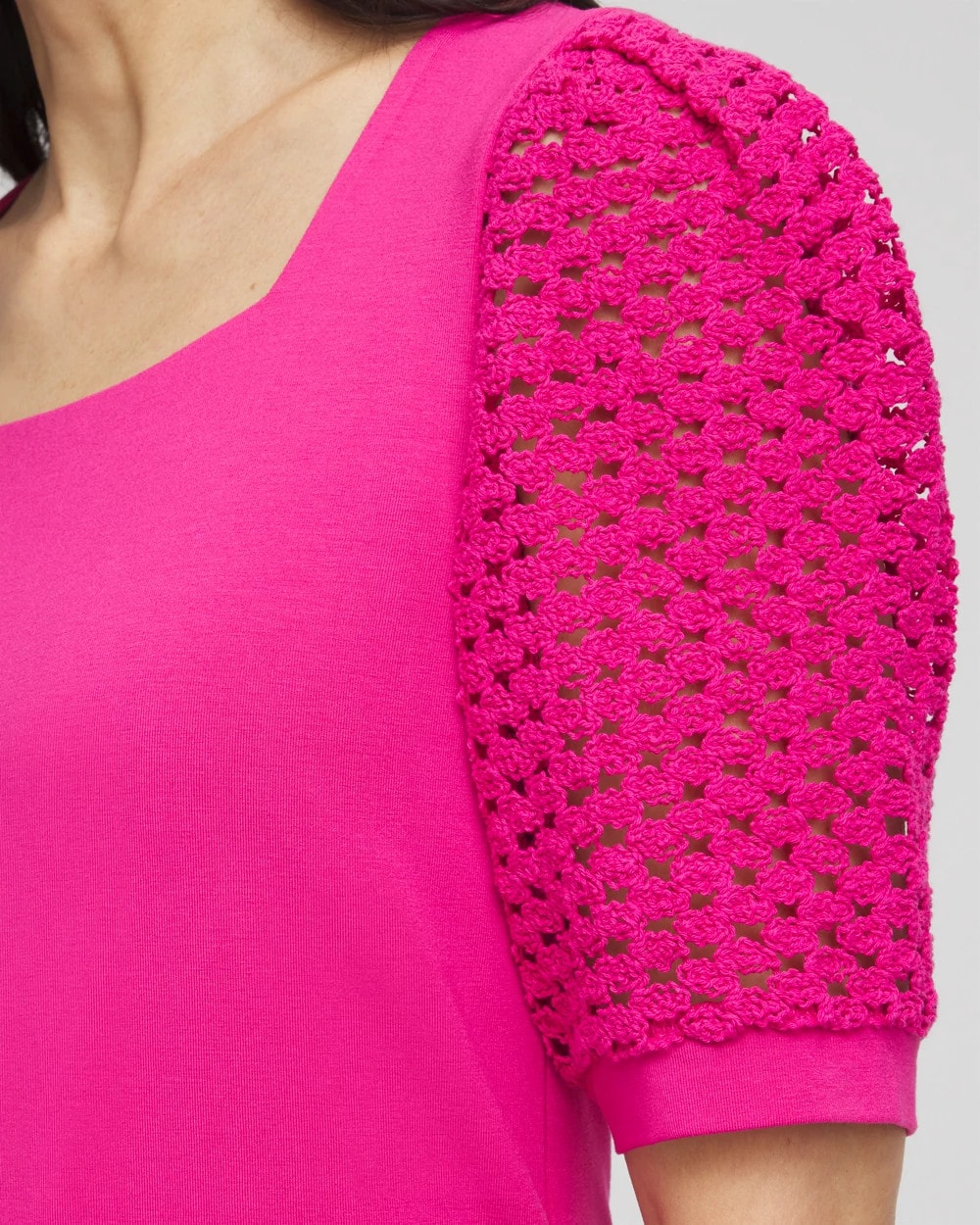 Chico's Quality - Touch of Cool™ Crochet Lace Square-Neck Tee Crushed Berries