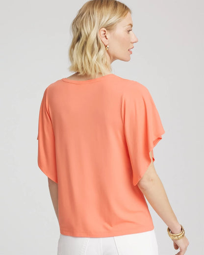 Chico's Recommended - Touch of Cool™ Handkerchief-Sleeve V-Neck Tee Sunset Peach