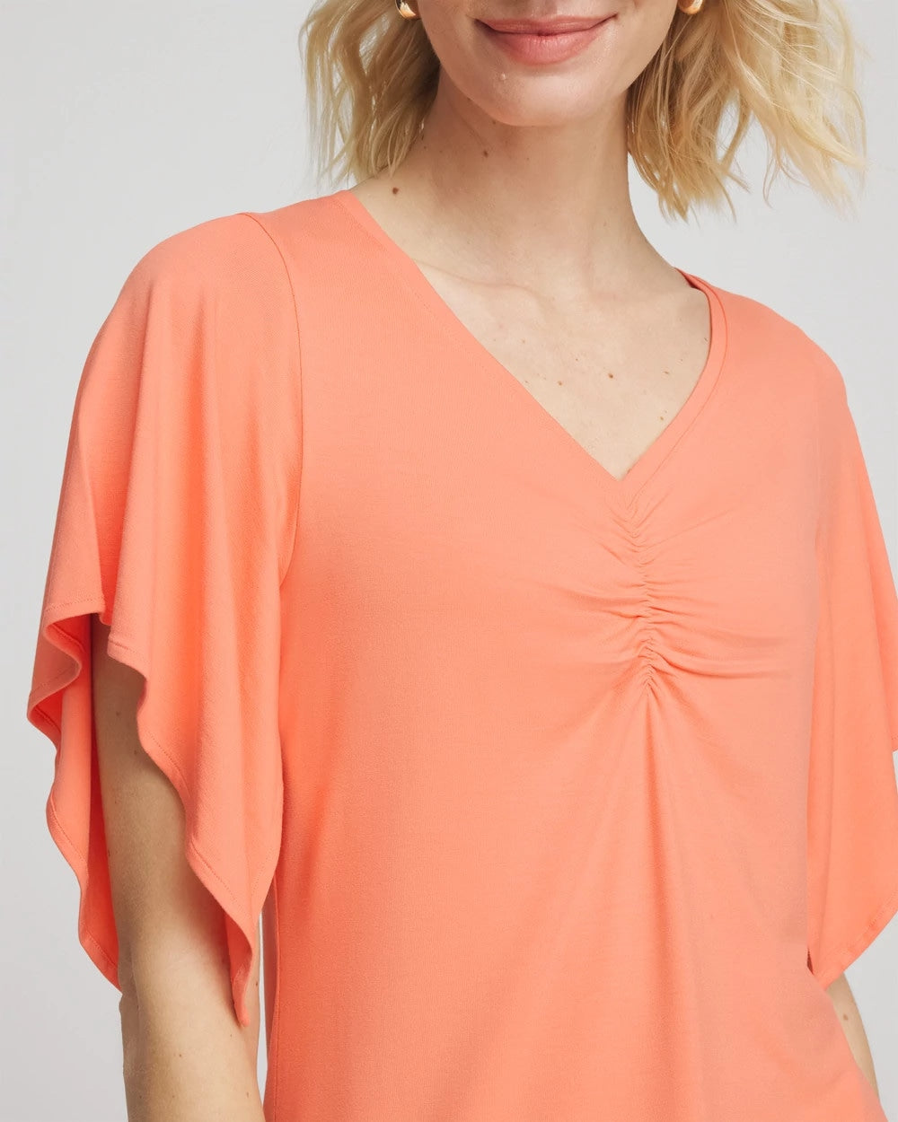 Chico's Recommended - Touch of Cool™ Handkerchief-Sleeve V-Neck Tee Sunset Peach
