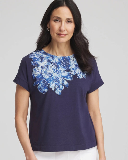 Chico's Customer Favorite - Zenergy® UPF Knit Applique Dolman Top Passport Blue