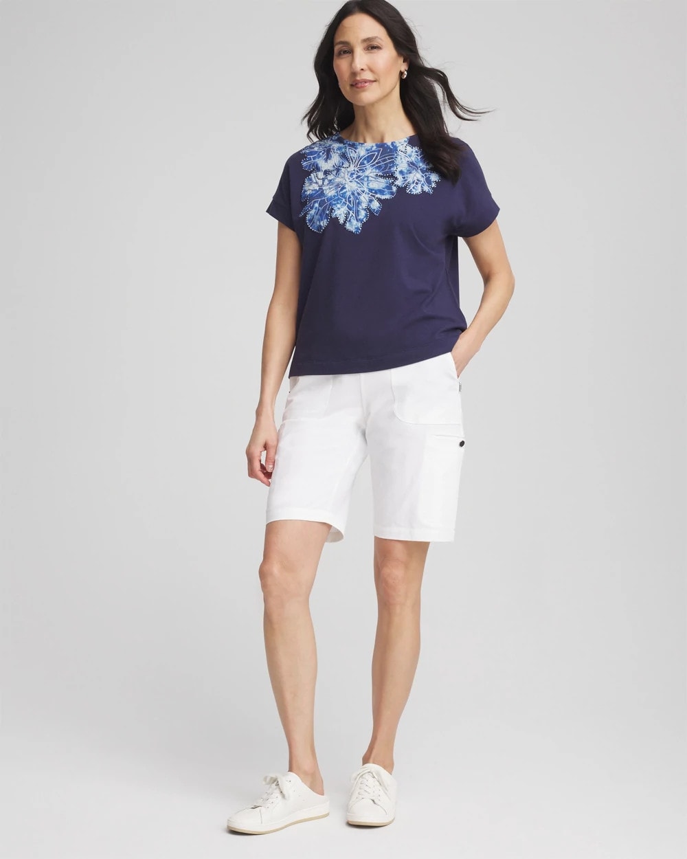 Chico's Customer Favorite - Zenergy® UPF Knit Applique Dolman Top Passport Blue