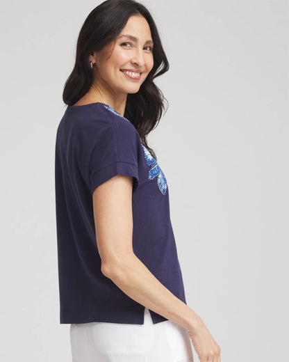 Chico's Customer Favorite - Zenergy® UPF Knit Applique Dolman Top Passport Blue
