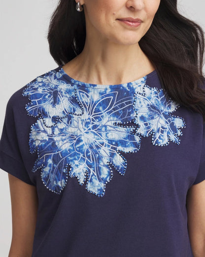 Chico's Customer Favorite - Zenergy® UPF Knit Applique Dolman Top Passport Blue