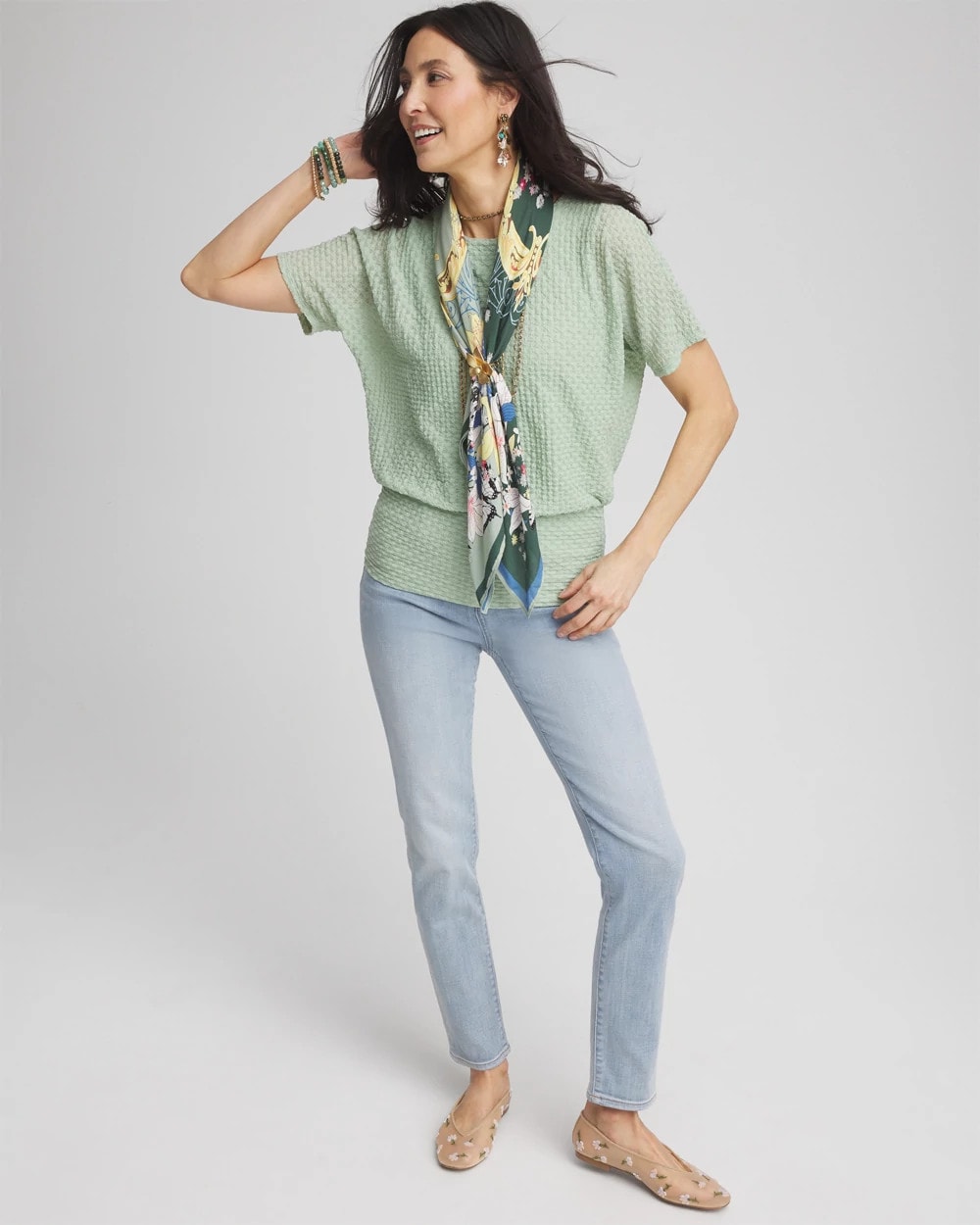 Chico's Deals - Jacquard Banded Hem Top Moroccan Mint