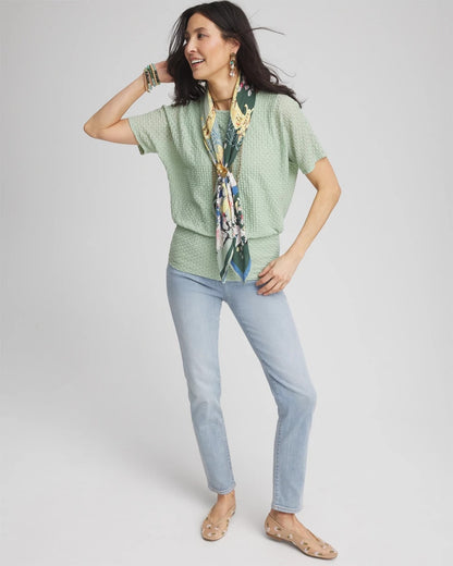 Chico's Deals - Jacquard Banded Hem Top Moroccan Mint