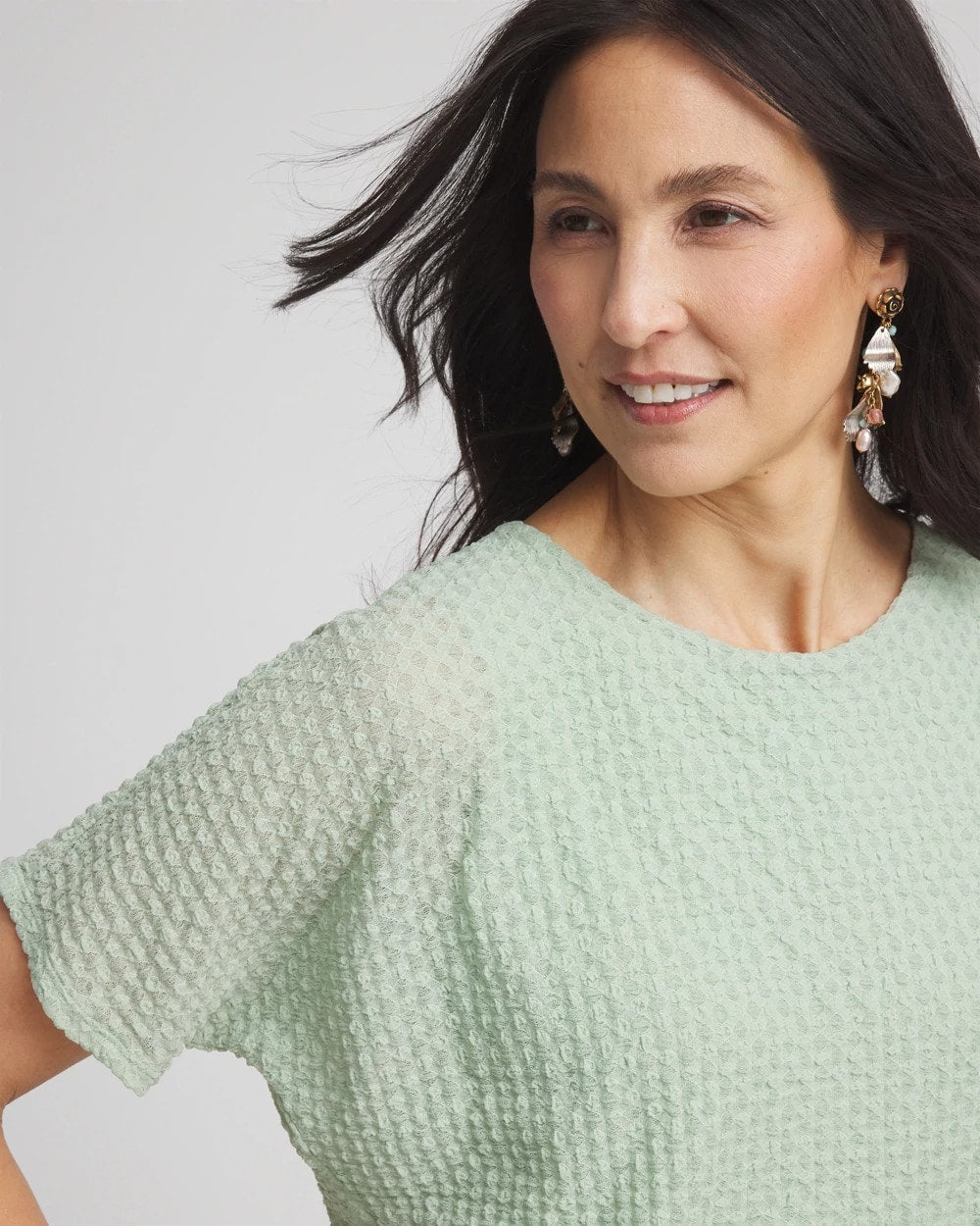 Chico's Deals - Jacquard Banded Hem Top Moroccan Mint