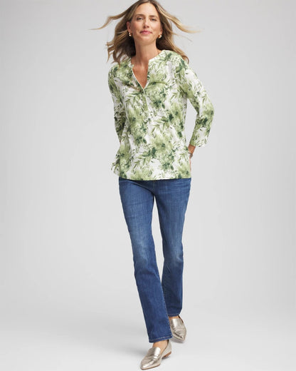 Chico's Sale - Printed Slub Splitneck Henley Tee Sage Meadow