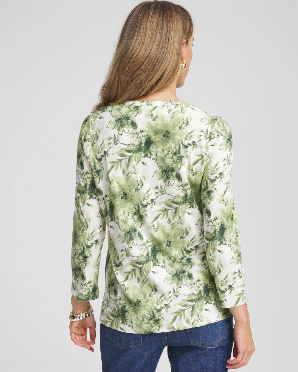 Chico's Sale - Printed Slub Splitneck Henley Tee Sage Meadow
