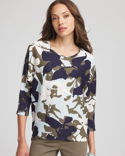 Chico's Recommended - Floral Wedge Top Blue Menthe