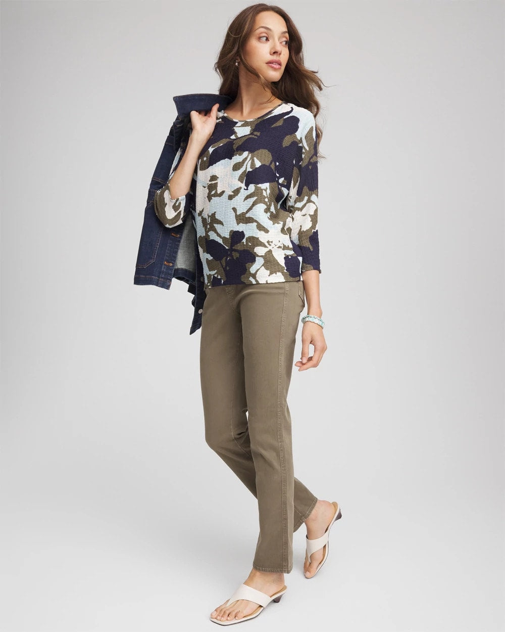 Chico's Recommended - Floral Wedge Top Blue Menthe