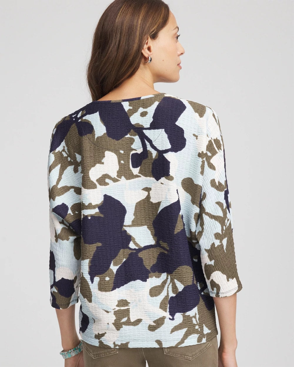 Chico's Recommended - Floral Wedge Top Blue Menthe