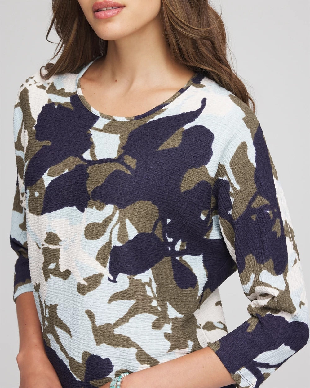 Chico's Recommended - Floral Wedge Top Blue Menthe