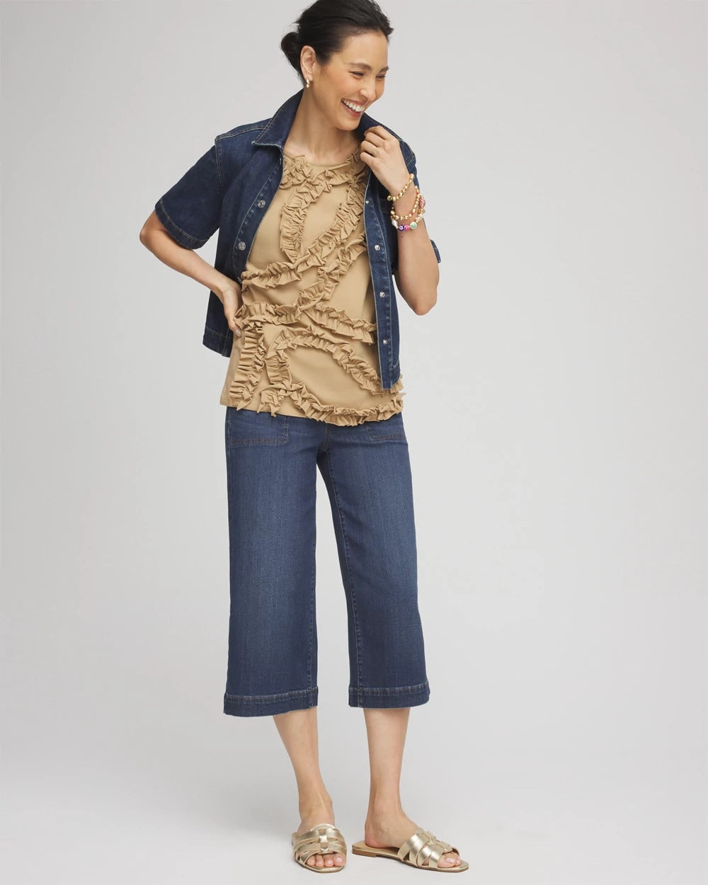 Chico's Best Price - Sleeveless Ruffle-Appliqué Tank Top Cafe Aroma