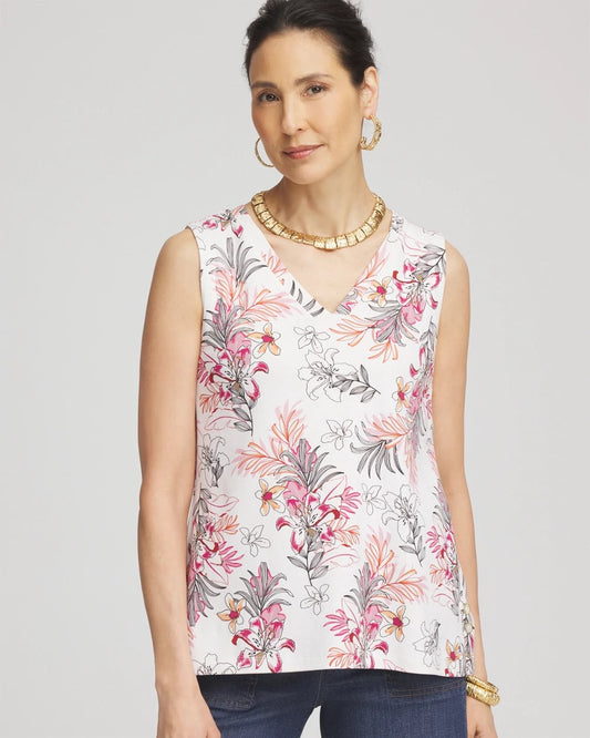 Chico's Best Price - Floral Sleeveless V-Neck Tank Alabaster