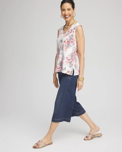 Chico's Best Price - Floral Sleeveless V-Neck Tank Alabaster