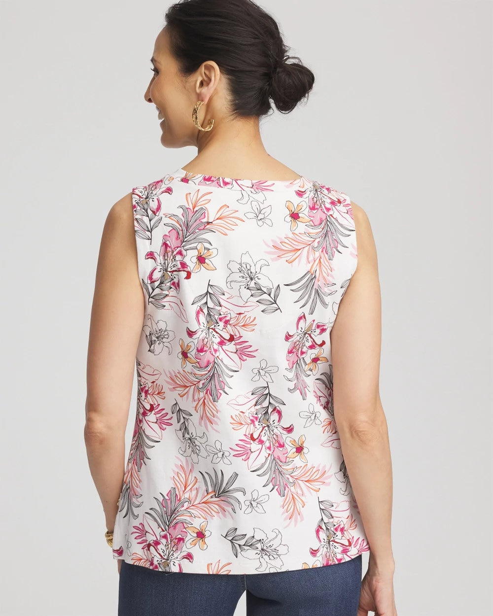 Chico's Best Price - Floral Sleeveless V-Neck Tank Alabaster