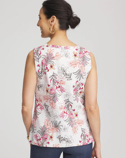 Chico's Best Price - Floral Sleeveless V-Neck Tank Alabaster