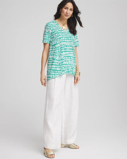 Chico's Exclusive - Tropical Short Sleeve Forward-Seam Tee Eden Green